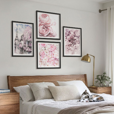 Galería de pared Paisaje romántico con flores rosas
