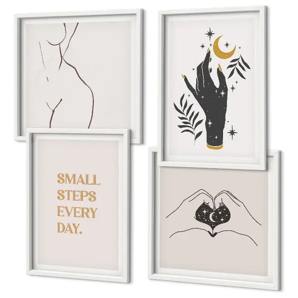 Set de cuadros modernos para salón con ilustraciones minimalistas de estilo bohemio