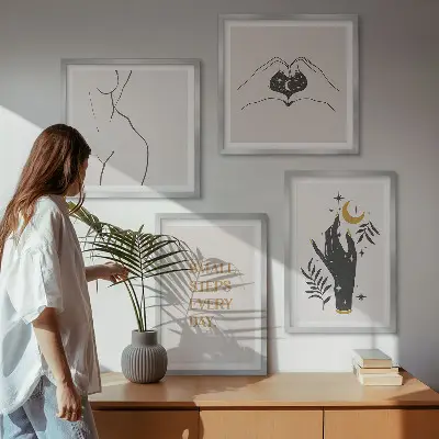Set de cuadros modernos para salón con ilustraciones minimalistas de estilo bohemio