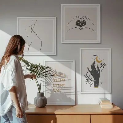 Set de cuadros modernos para salón con ilustraciones minimalistas de estilo bohemio