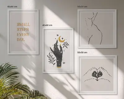 Set de cuadros modernos para salón con ilustraciones minimalistas de estilo bohemio