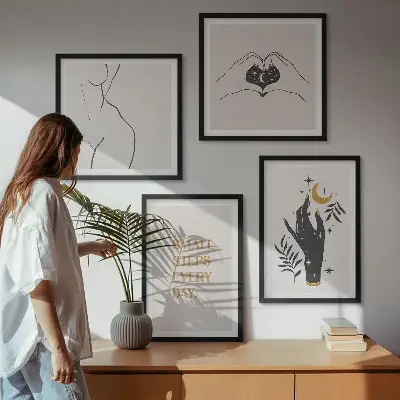 Set de cuadros modernos para salón con ilustraciones minimalistas de estilo bohemio