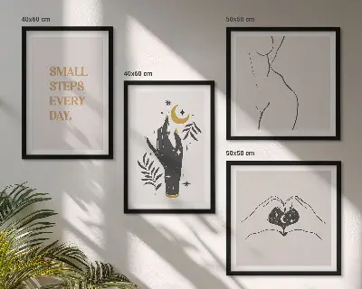 Set de cuadros modernos para salón con ilustraciones minimalistas de estilo bohemio