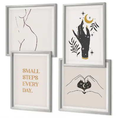 Set de cuadros modernos para salón con ilustraciones minimalistas de estilo bohemio