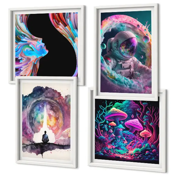 Set de cuadros modernos para salón con ilustraciones de arte fantástico a todo color