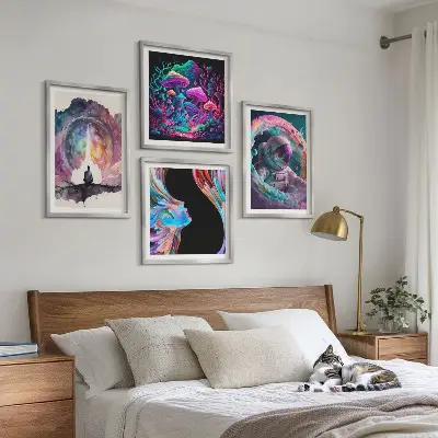Set de cuadros modernos para salón con ilustraciones de arte fantástico a todo color
