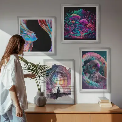 Set de cuadros modernos para salón con ilustraciones de arte fantástico a todo color