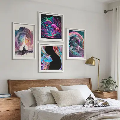 Set de cuadros modernos para salón con ilustraciones de arte fantástico a todo color