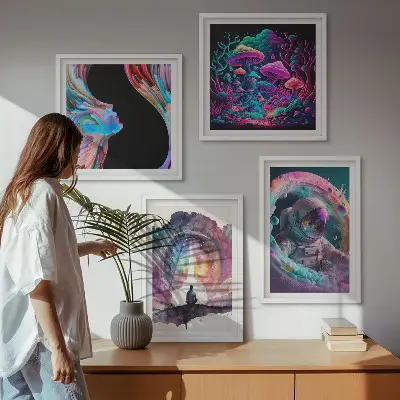 Set de cuadros modernos para salón con ilustraciones de arte fantástico a todo color