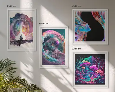 Set de cuadros modernos para salón con ilustraciones de arte fantástico a todo color