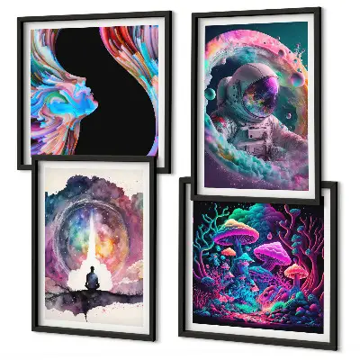 Set de cuadros modernos para salón con ilustraciones de arte fantástico a todo color