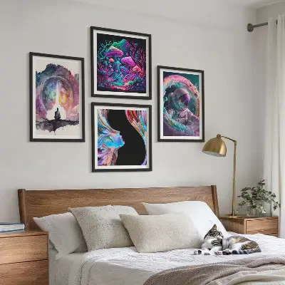 Set de cuadros modernos para salón con ilustraciones de arte fantástico a todo color