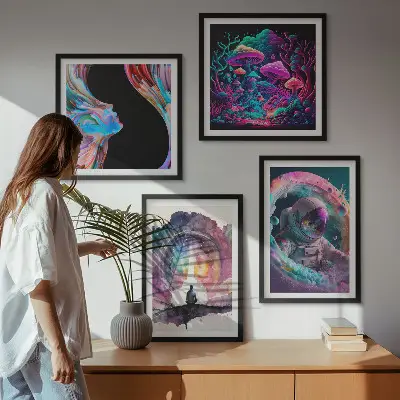 Set de cuadros modernos para salón con ilustraciones de arte fantástico a todo color