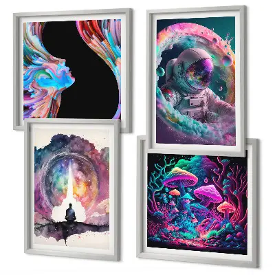 Set de cuadros modernos para salón con ilustraciones de arte fantástico a todo color
