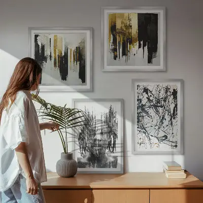 Set de cuadros abstractos modernos retratos con diseño de contrastes para salón