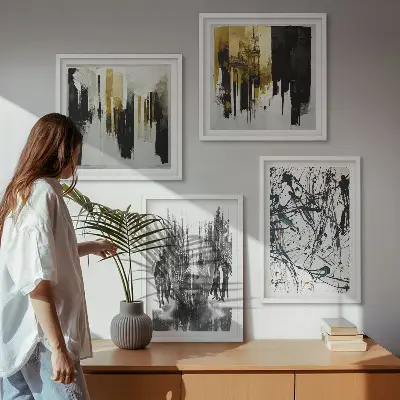 Set de cuadros abstractos modernos retratos con diseño de contrastes para salón