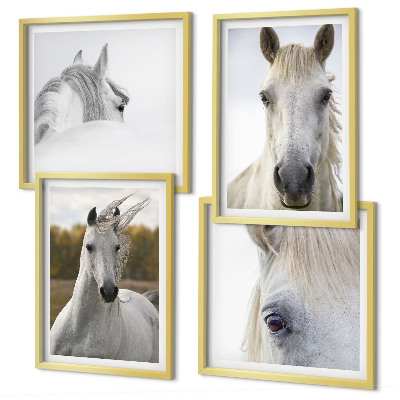 Set de 4 cuadros para salón caballos blancos