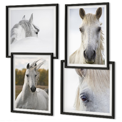 Set de 4 cuadros para salón caballos blancos