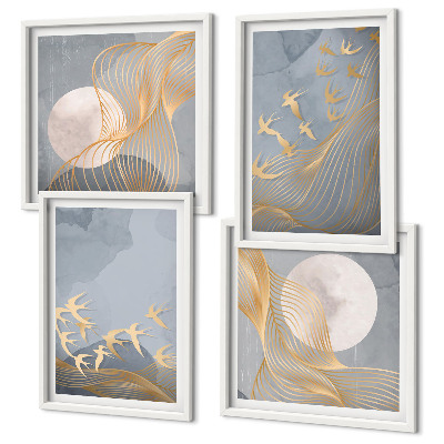 Galería de pared Pájaros en vuelo, cielo y luna