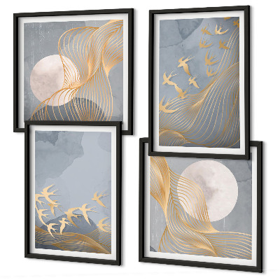 Galería de pared Pájaros en vuelo, cielo y luna