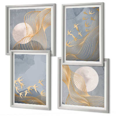 Galería de pared Pájaros en vuelo, cielo y luna