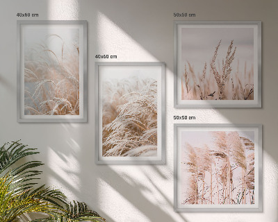 Set de 4 cuadros para salón Campos de hierba en tonos marrones y beige.