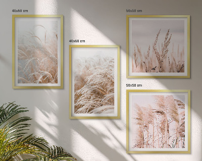 Set de 4 cuadros para salón Campos de hierba en tonos marrones y beige.