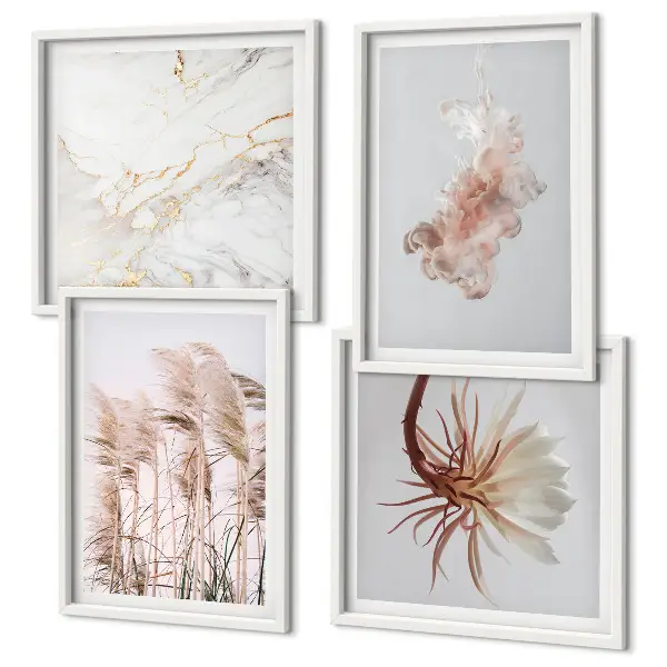 Galería de pared con diseño de flores de hierba de mármol