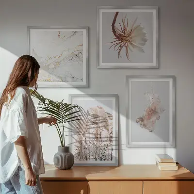 Galería de pared con diseño de flores de hierba de mármol