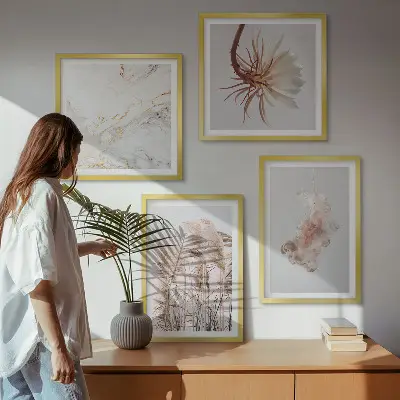 Galería de pared con diseño de flores de hierba de mármol