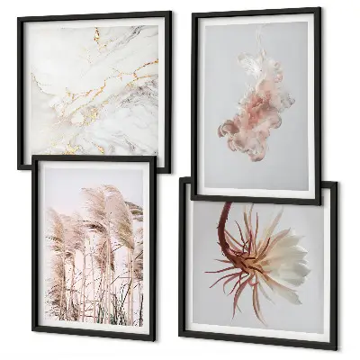Galería de pared con diseño de flores de hierba de mármol