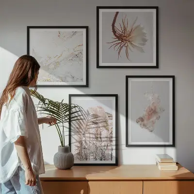 Galería de pared con diseño de flores de hierba de mármol