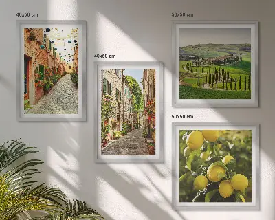 Set de 4 cuadros para salón con diseño de encantadoras calles de limoneros en flor