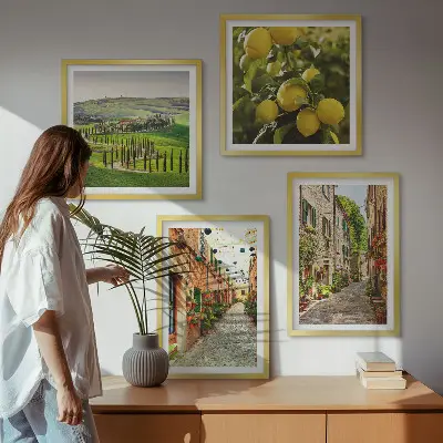 Set de 4 cuadros para salón con diseño de encantadoras calles de limoneros en flor