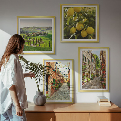 Set de 4 cuadros para salón Encantadoras calles de limoneros en flor