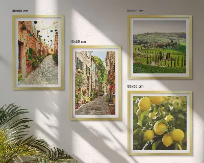 Set de 4 cuadros para salón con diseño de encantadoras calles de limoneros en flor