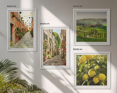 Set de 4 cuadros para salón con diseño de encantadoras calles de limoneros en flor