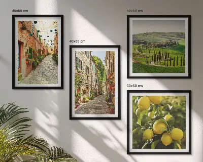 Set de 4 cuadros para salón con diseño de encantadoras calles de limoneros en flor