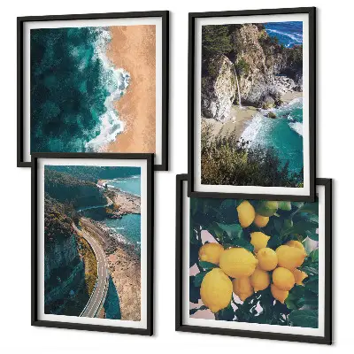 Set de cuadros modernos para salón con diseño de playa mar limones y montañas