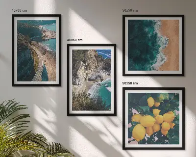 Set de cuadros modernos para salón con diseño de playa mar limones y montañas
