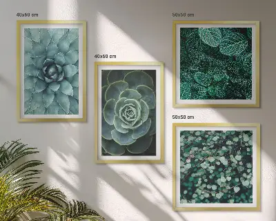 Set de 4 cuadros para salón con diseño de suculentas en tonos verde y turquesa