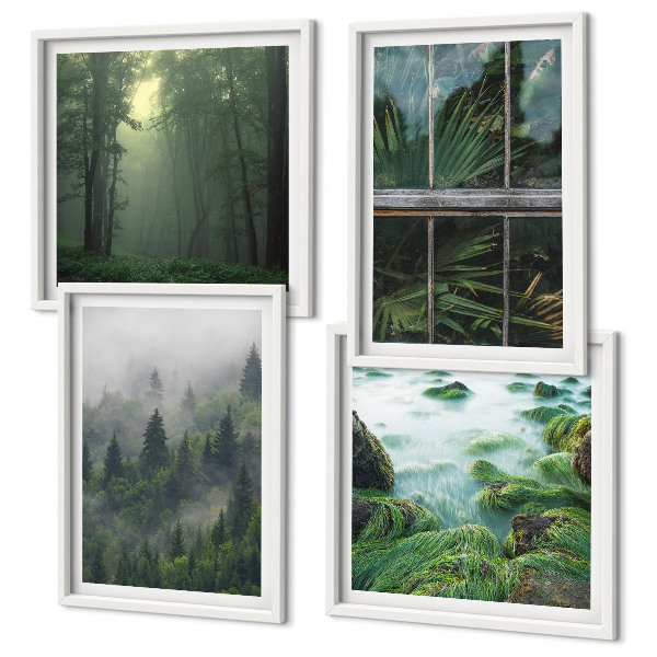 Set de cuadros modernos para salón Plantas de invernadero del río de niebla forestal
