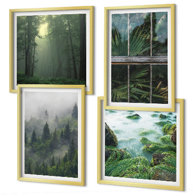 Set de cuadros modernos para salón Plantas de invernadero del río de niebla forestal