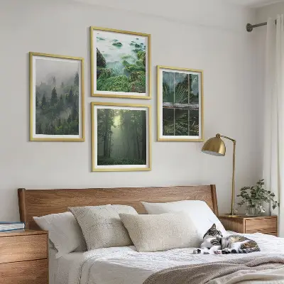 Set de cuadros modernos para salón diseño de plantas de invernadero en río de niebla forestal