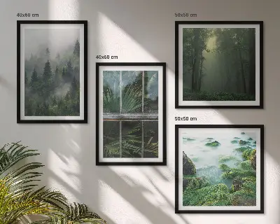Set de cuadros modernos para salón diseño de plantas de invernadero en río de niebla forestal