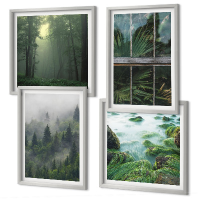 Set de cuadros modernos para salón Plantas de invernadero del río de niebla forestal