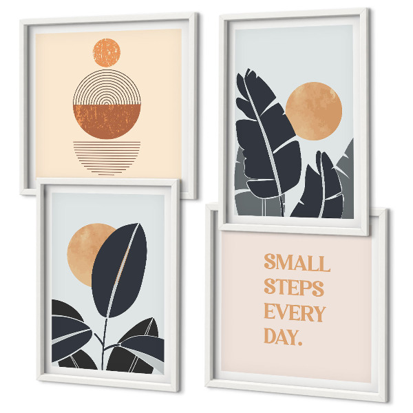 Set de 4 cuadros para salón Diseños de plantas, grandes soles minimalistas