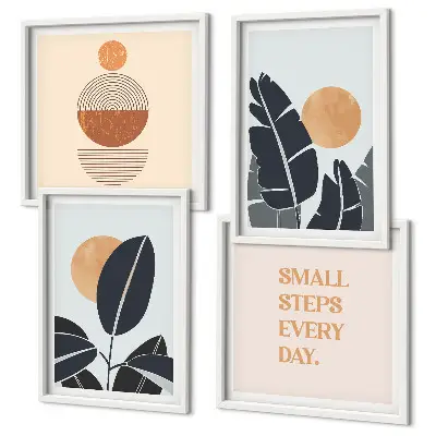 Set de 4 cuadros para salón con diseños minimalistas de plantas y soles