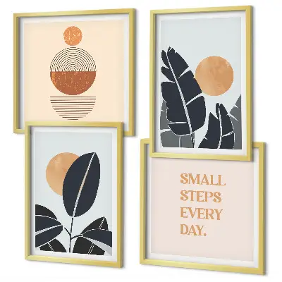 Set de 4 cuadros para salón con diseños minimalistas de plantas y soles