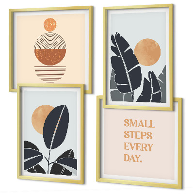 Set de 4 cuadros para salón Diseños de plantas, grandes soles minimalistas